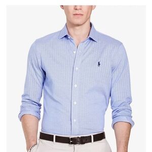 Ralph Lauren Men's Herringbone Large Blue Dress Shirt